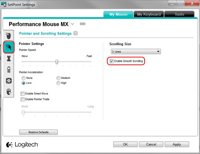 SetPoint Enable Smooth Scrolling