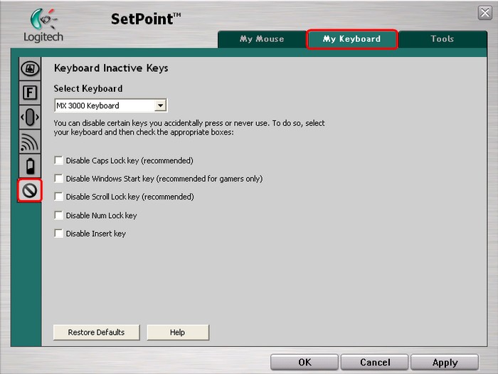 SetPoint inactiveKeys tab